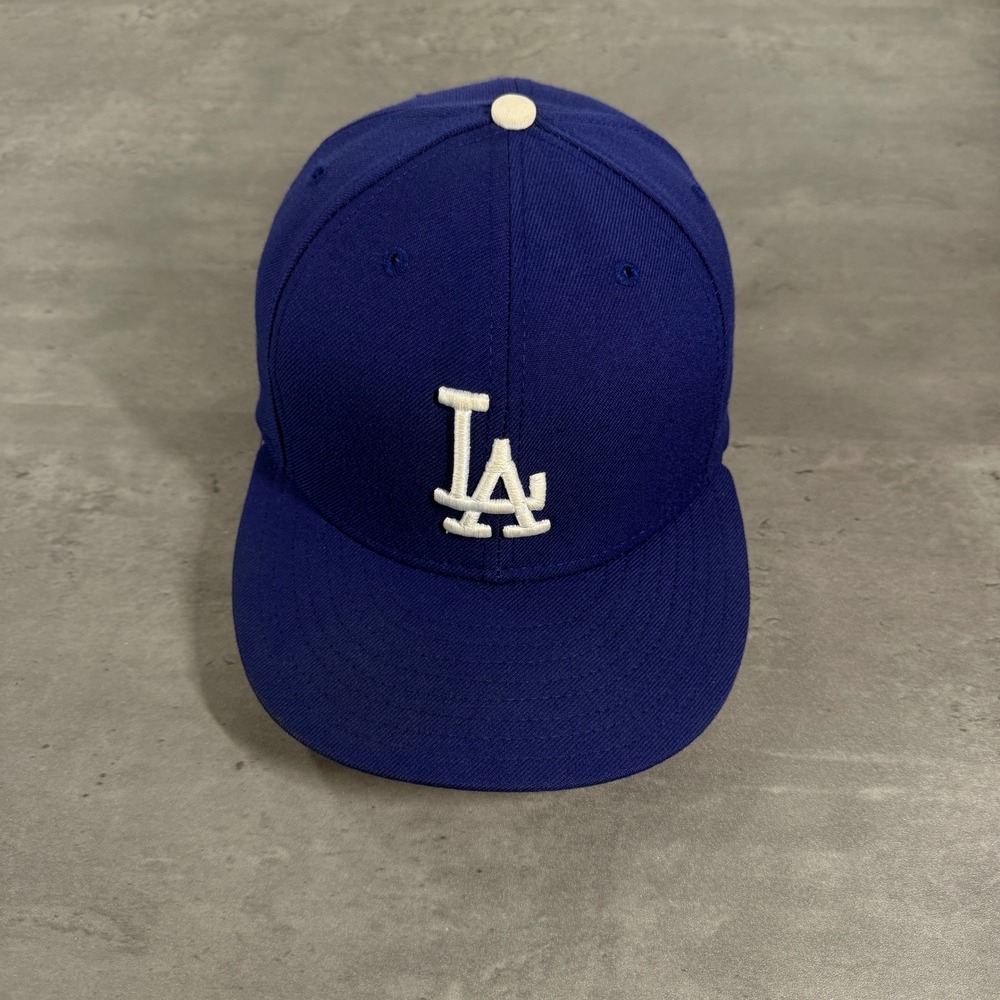 Vintage New Era LA Dodgers Hat Mens 7 1/2 Blue Wool Fitted USA Madeβ MLB Cap